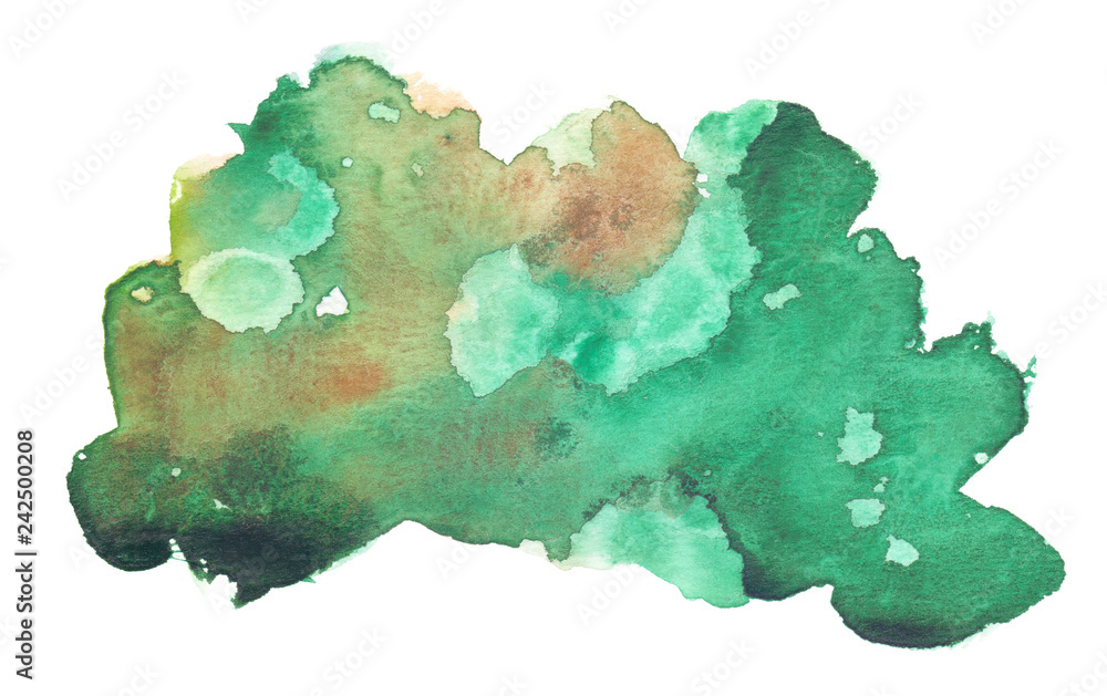 Bright green and brown backdrop with blots and splatters painted in watercolor on clean white background Bright green and brown backdrop with blots and splatters painted in watercolor on clean white background