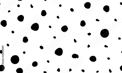 Seamless pattern hand drown spots, polka dots. Random dots, bubbles, circles. Background with black grain, dirt, blobs on white. Messy grunge elements. Irregular chaotic abstract vector illustration.