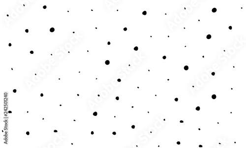 Seamless pattern hand drown spots, polka dots. Random dots, bubbles, circles. Background with black grain, dirt, blobs on white. Messy grunge elements. Irregular chaotic abstract vector illustration.