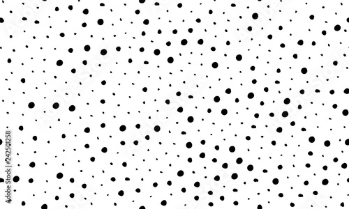 Seamless pattern hand drown spots, small polka dots. Random dots, snowflakes, circles. Background with black grain, dirt, dust on white. Grunge elements. Irregular chaotic abstract vector illustration