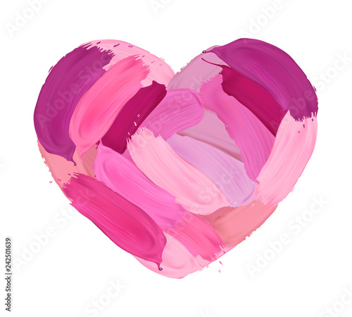 Vector illustration with pink lipstick strokes in heart shape isolated on white background. Modern trendy element for your designs.