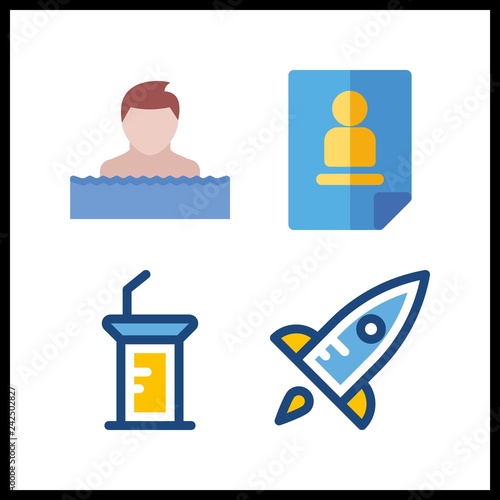 4 training icon. Vector illustration training set. curriculum and swimmer icons for training works
