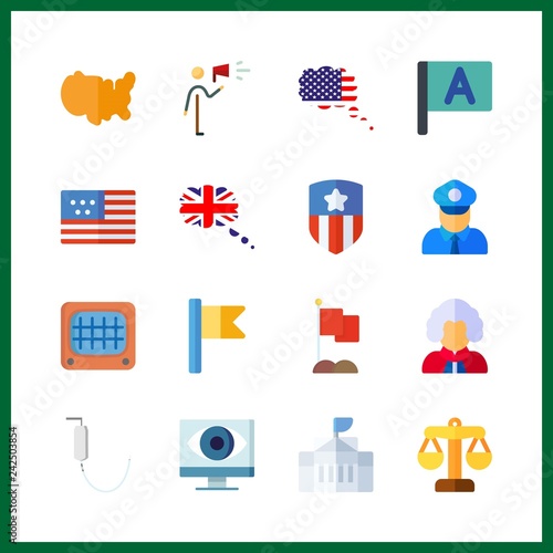 16 government icon. Vector illustration government set. policeman and monitoring icons for government works