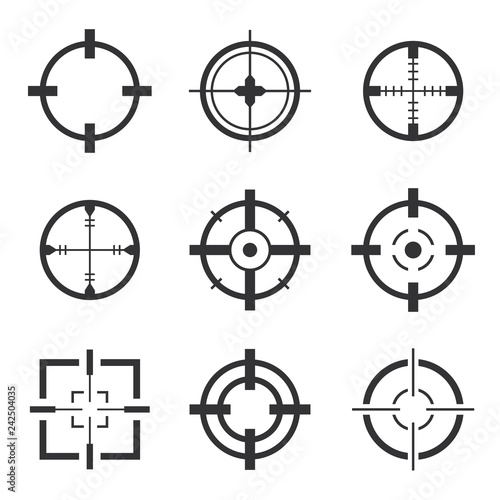 Crosshair icons vector set isolated. Crosshairs for video games, web and app