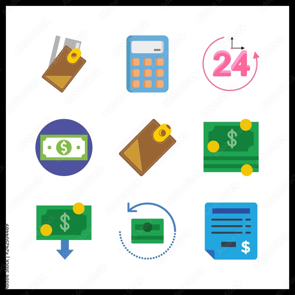 9 income icon. Vector illustration income set. invoice and billfold icons for income works 9 income icon. Vector illustration income set. invoice and billfold icons for income works
