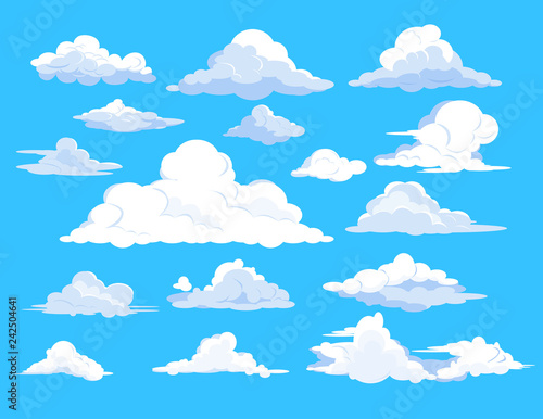 Set of clouds in sky. Fluffy, summer, weather. Can be used for topics like background, collection, meteorology