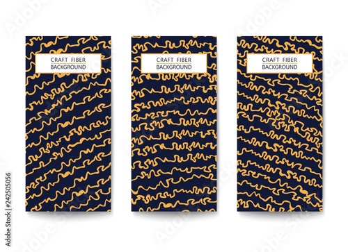Set of rectangular flyers with a pattern of abstract yarns and fibers. Asymmetrical and two-color template.
 Flat Vector design