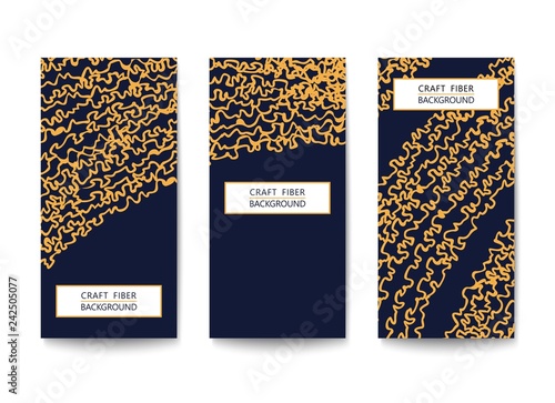 Set of rectangular flyers with a pattern of abstract yarns and fibers. Asymmetrical and two-color template.
 Flat Vector design
