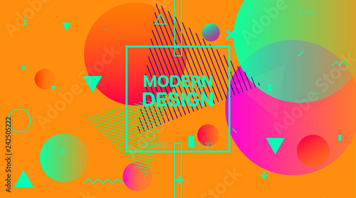 Memphis Minimal Cover Horizontal Vector Template. Neon Gradient Overlay, Small Space Particles Background. Geometric Memphis Design Elements, Horizontal Music Poster. Vintage Elemets Business Design.
