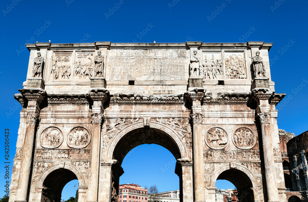The wonderful and decorated triumphal Arch of Constantine in Rome - Italy