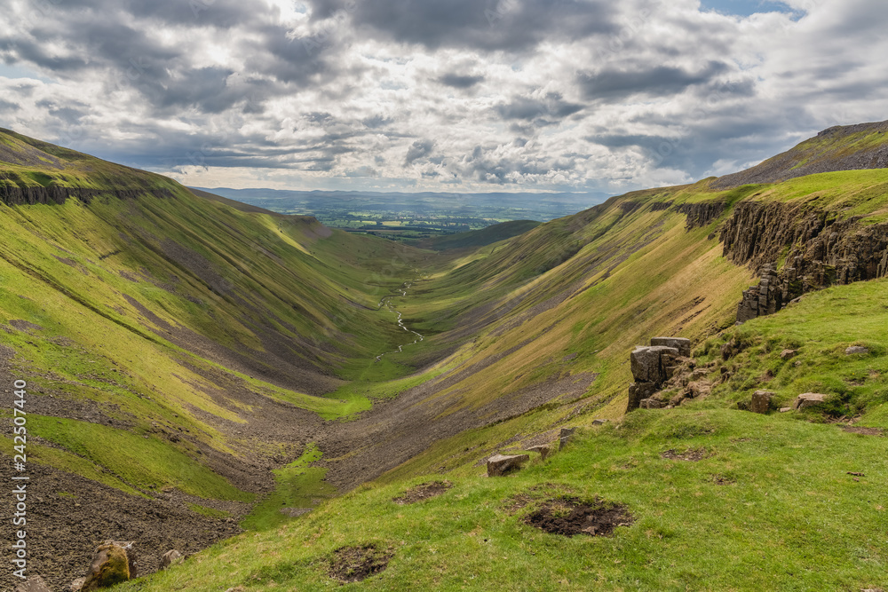 Naklejka premium North Pennines landscape at the High Cup Nick in Cumbria, England, UK