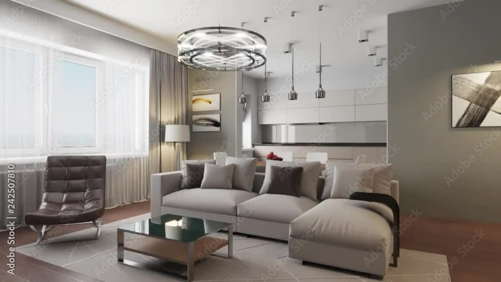 3D circled the interior of the living room in a modern style 3D circled the interior of the living room in a modern style