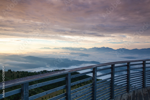 Autumn morning in ski resort  Carnic Alps  Austria.