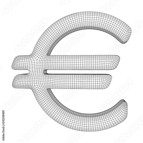 Euro sign abstract model line and composition digitally drawn. Wireframe low poly mesh vector illustration