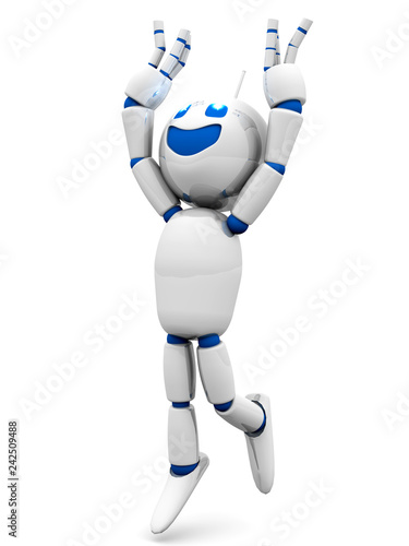 3D rendered Illustration of a happy jumping cartoon Robot. 