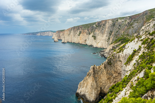 Greece, Zakynthos, White chalk rock cliffs along the coast