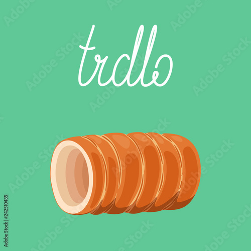 Trdelnik - traditional european spit cake (trdlo, kurtoskalacs, baumkuchen). European street food. Vector hand drawn illustration.