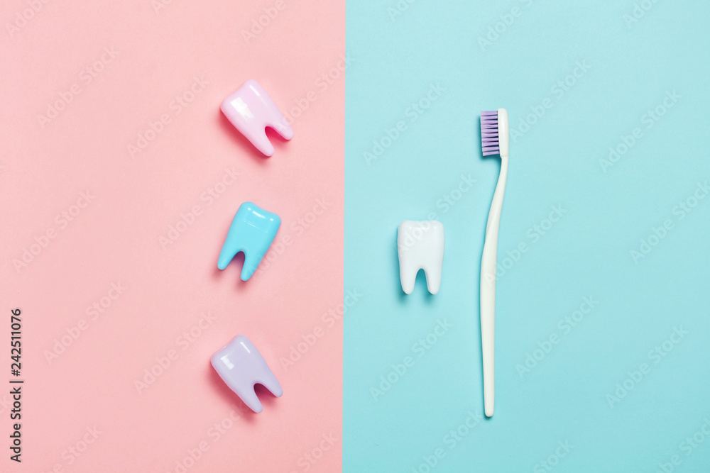 Big teeth on blue and pink background. Minimal Big teeth on blue and pink background. Minimal