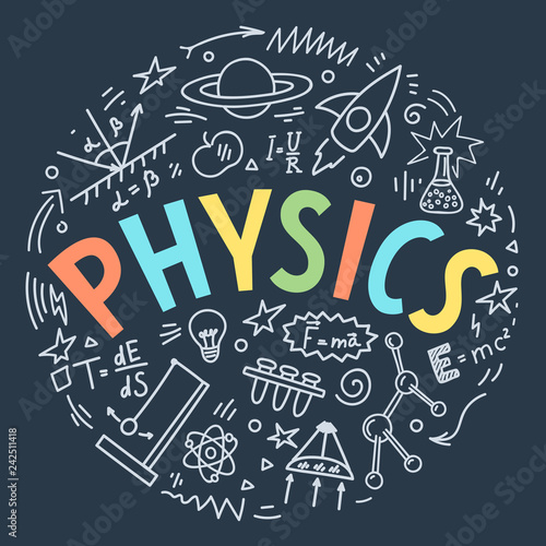 Physics doodles with lettering. 