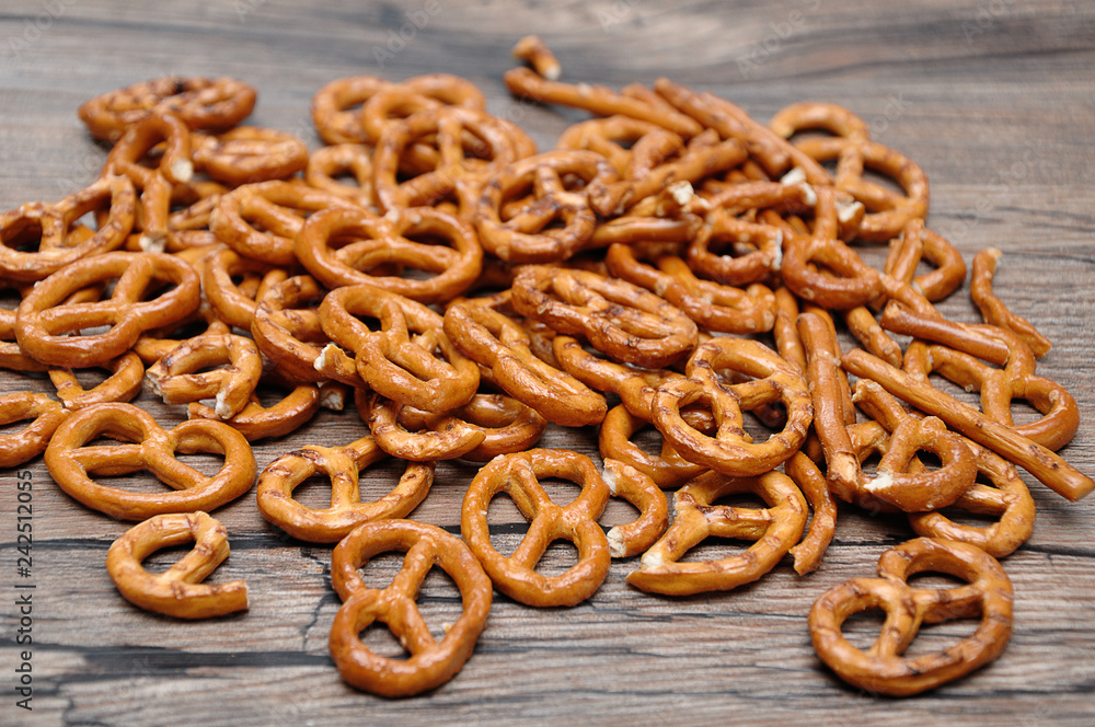 A pile of golden brown pretzels A pile of golden brown pretzels