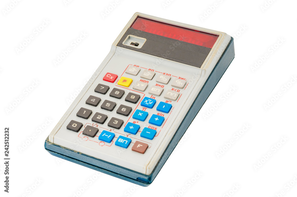 Old led calculator isolated on white background Old led calculator isolated on white background