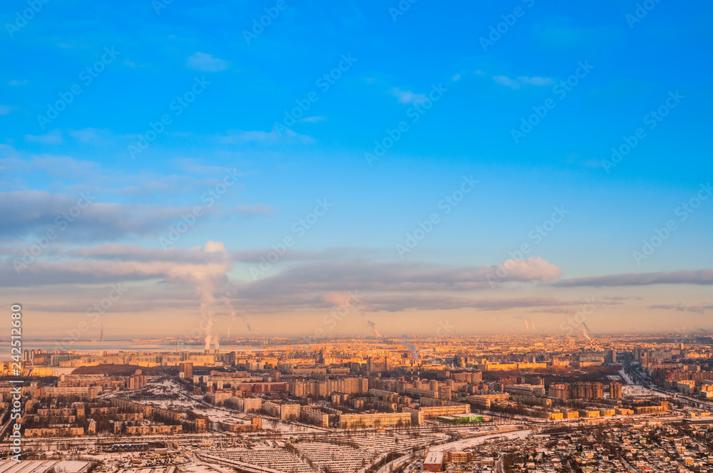 View from airplane at Saint Petersburg in winter