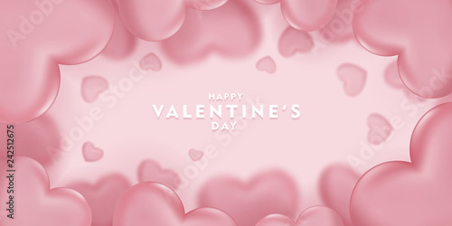 Happy saint valentine's day, 3d pink hearts blur efect design, Celebration card, vector illustration
