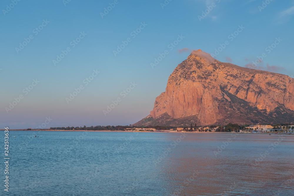 Naklejka premium Evening on the beach San Vito lo Capo in Sicily, Italy, summer landscape