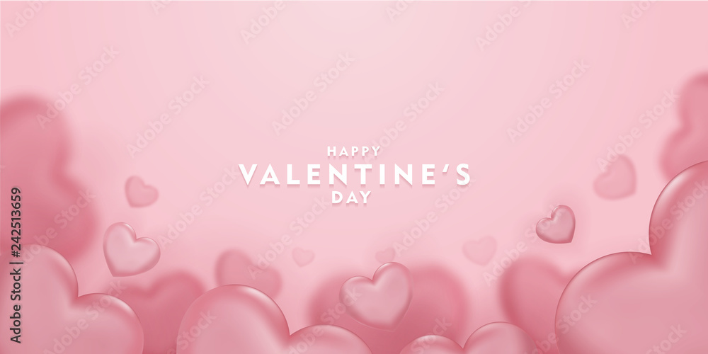 Happy saint valentine's day, 3d pink hearts blur efect design, Celebration card, vector illustration