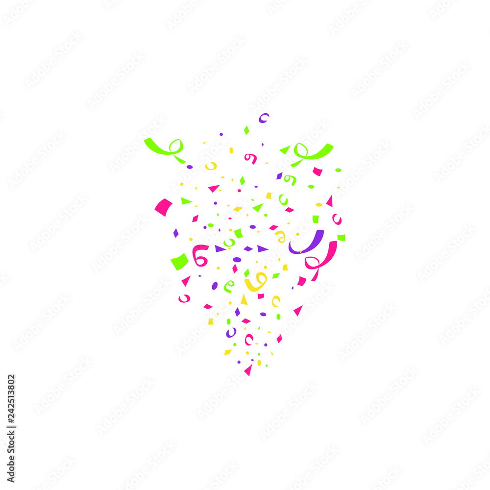 Colorful confetti burst isolated on white background. Festive template. Vector illustration of falling particles for holydays design