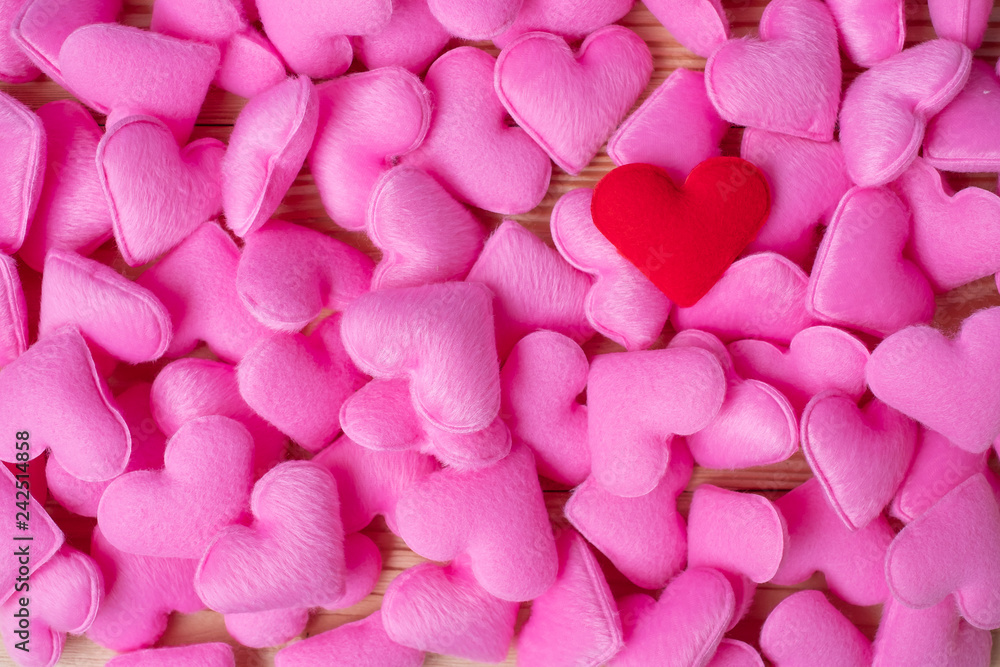 pink heart shape decoration background. Love, Wedding, Romantic and Happy Valentine’ s day holiday concept