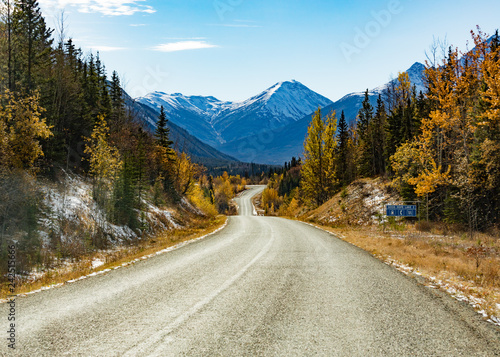 Late fall in the mountains around Stewart-Cassiar Highway 37 in Northern British Columbia, BC, Canada, just north of settlement of Good Hope Lake