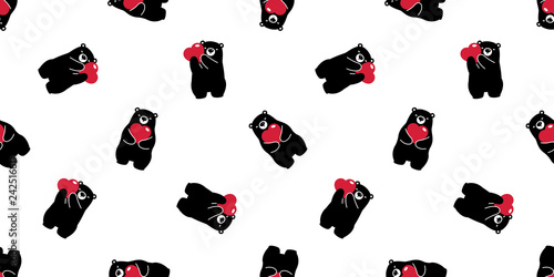 Bear seamless pattern vector polar bear heart valentine hug cartoon scarf isolated illustration repeat wallpaper tile background black
