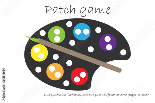 Education Patch game palette for children to develop motor skills, use plasticine patches, buttons, colored paper or color the page, kids preschool activity, printable worksheet, vector illustration