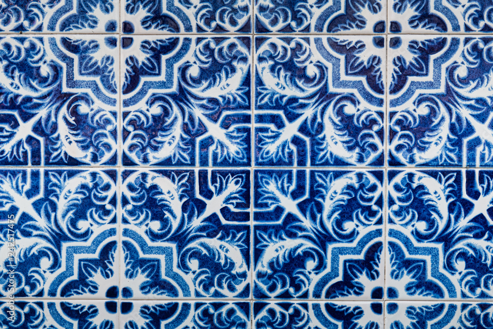 Blue and white ornate Portuguese tiles