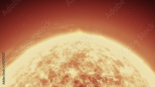 CG video of the sun star whose hot plasma shining in the dark space of solar system.