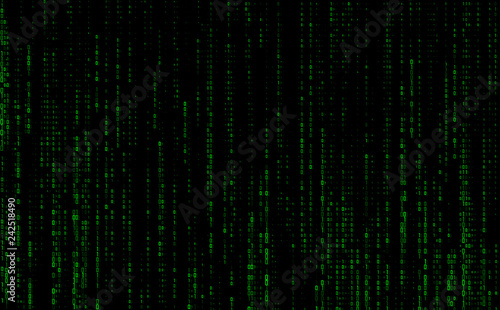 Stream binary matrix code on screen. computer matrix numbers. The concept of coding, crypto exchange, hacking or mining cryptocurrency in bitcoins.