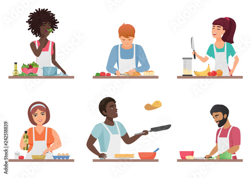 Cartoon people cooking set isolated vector illustration.