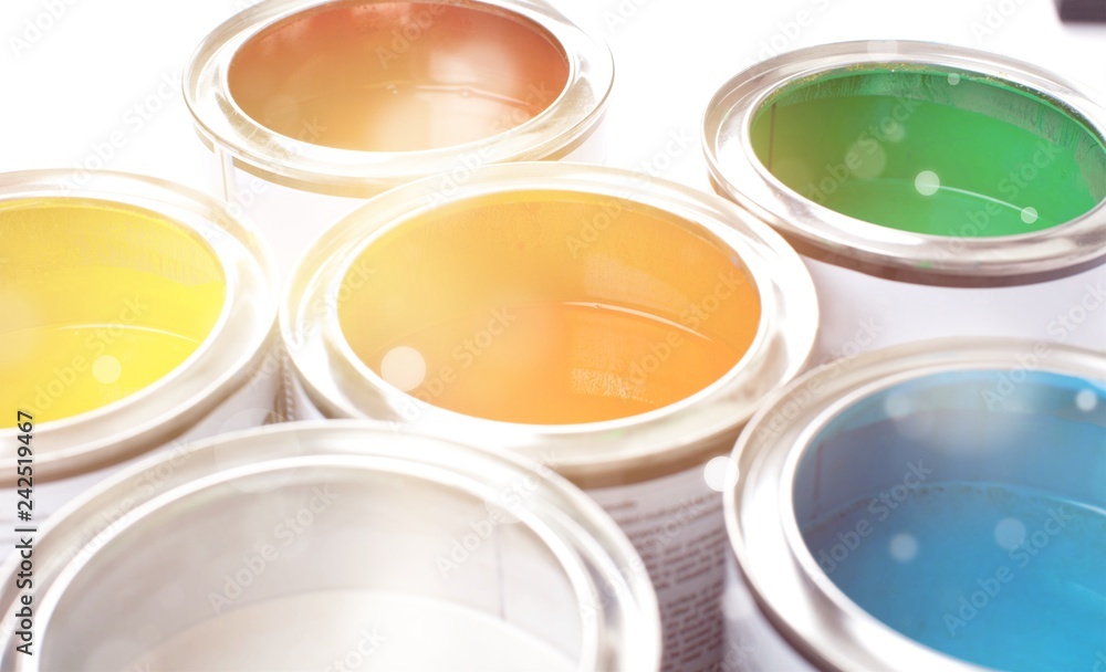 Multicolored Paint Cans on background Multicolored Paint Cans on background