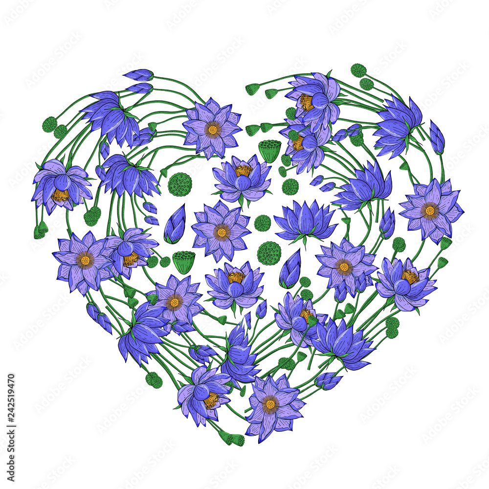 Wreath from lotus flowers, floral heart shaped decoration border Stock  Vector | Adobe Stock