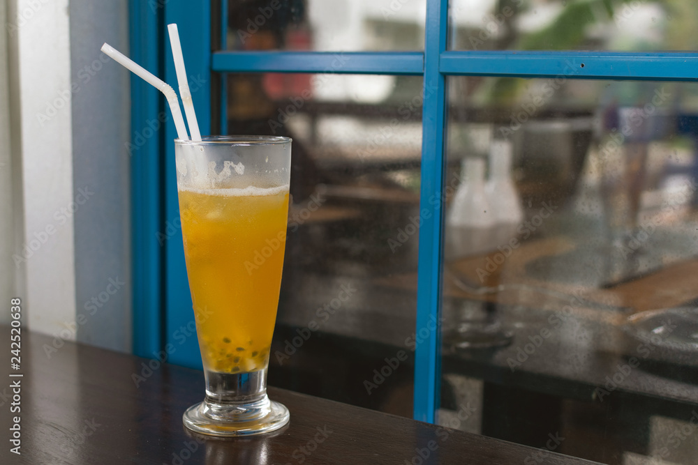 Iced tea, lemonade, cocktail with passion fruit Iced tea, lemonade, cocktail with passion fruit
