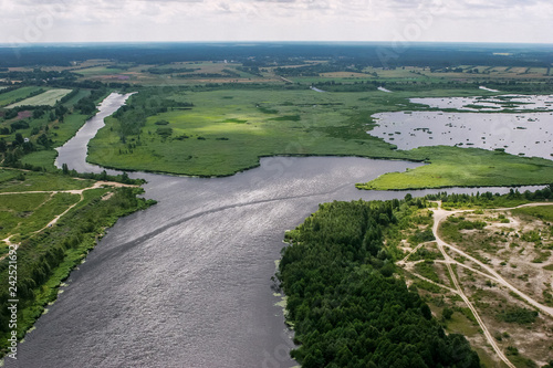 Lielupe from above. Aerial view of river Lielupe in Latvia.