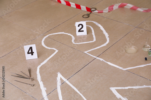 Crime scene with victim sil...