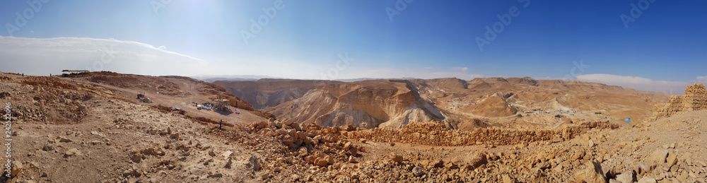 The desert panoramic view from Masada fortress, Israel