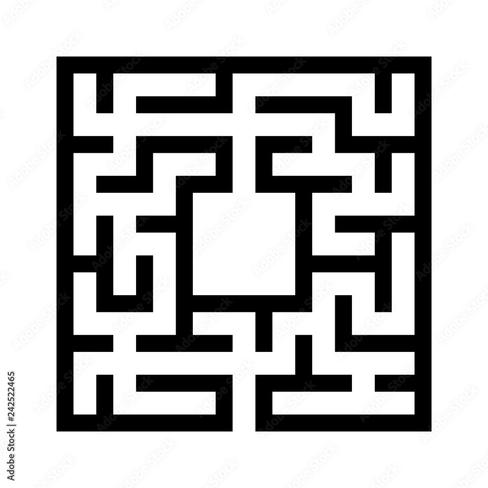 Black abstract square maze with a place for your image. An interesting and useful game for kids. A simple flat vector illustration isolated on a white background. Black abstract square maze with a place for your image. An interesting and useful game for kids. A simple flat vector illustration isolated on a white background.