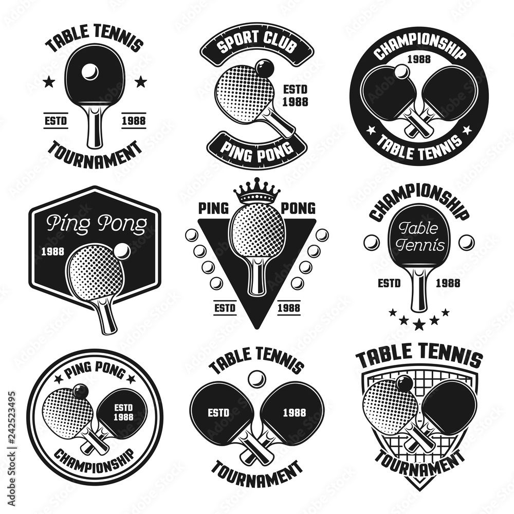 Ping pong or table tennis vector black emblems Stock Vector | Adobe Stock
