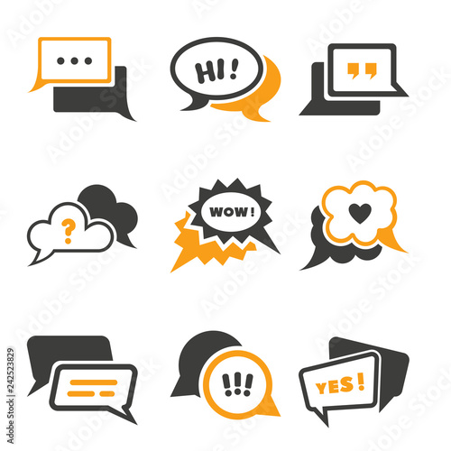 Set monochrome vector illustrations of a chat window icon.