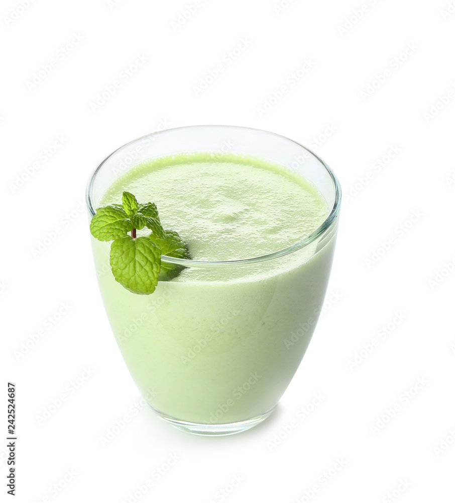 Glass of tasty milkshake on white background Glass of tasty milkshake on white background