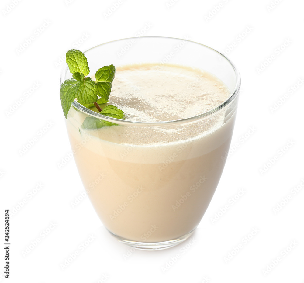 Glass of tasty milkshake on white background Glass of tasty milkshake on white background