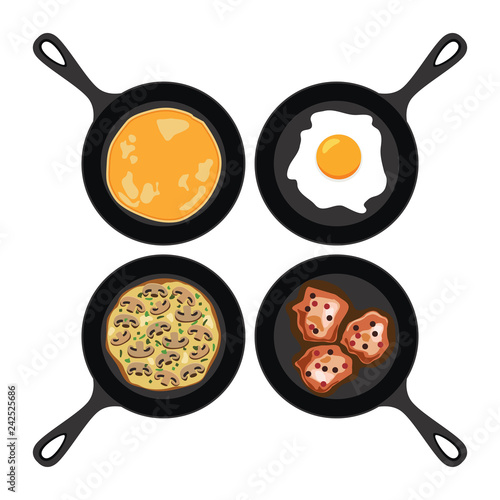 vector set of pans with breakfast food